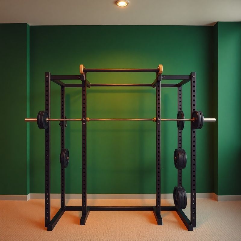 Commercial cable station and free weight rack in warm directional light